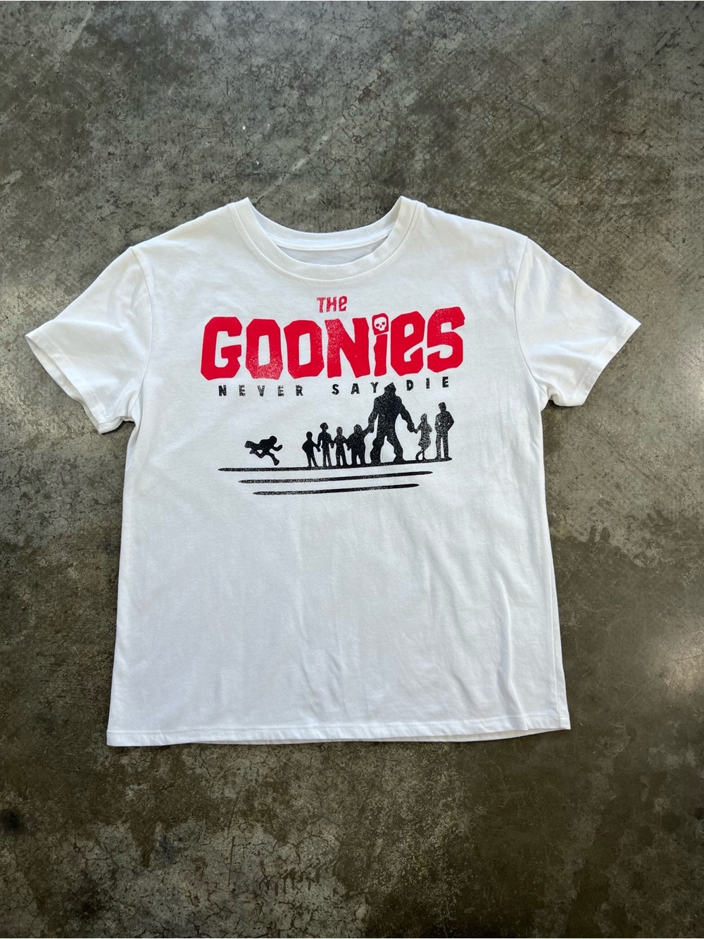 The Goonies Never Say Die Graphic Tee White Red 80s Movie XS